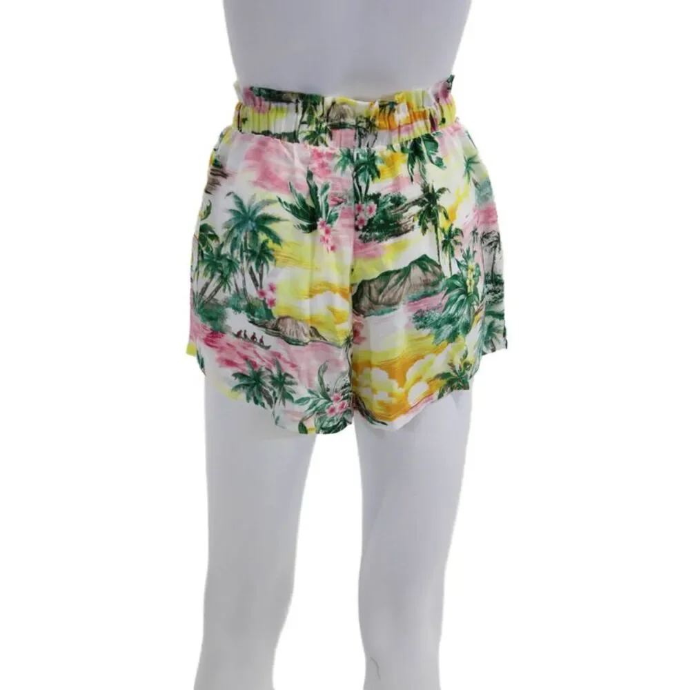 BB Dakota x Steve Madden Womens Palm Tree Sunset Shorts White Multi Size XS
